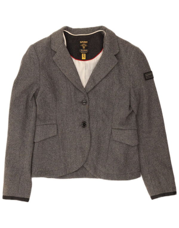 Giacca blazer da donna a 2 bottoni Superdry UK 14 grande lana grigia