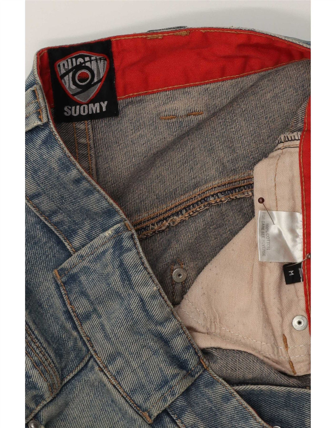Jeans dritti Suomy da uomo con grafica motorstyle media W32 L32 cotone blu