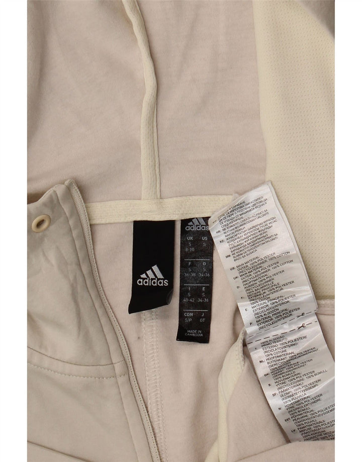 Maglione con cappuccio e zip da donna ADIDAS UK 8/10 piccolo poliestere bianco sporco