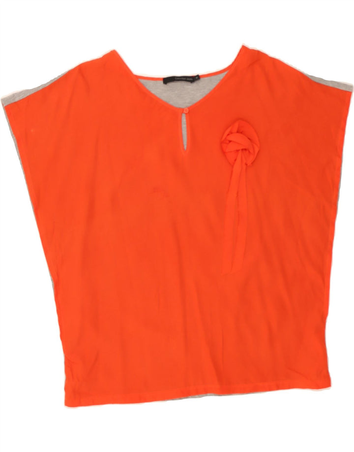 CALVIN KLEIN Womens Oversized Blouse Top UK 14 Medium Orange Colourblock Vintage Calvin Klein and Second-Hand Calvin Klein from Messina Hembry 