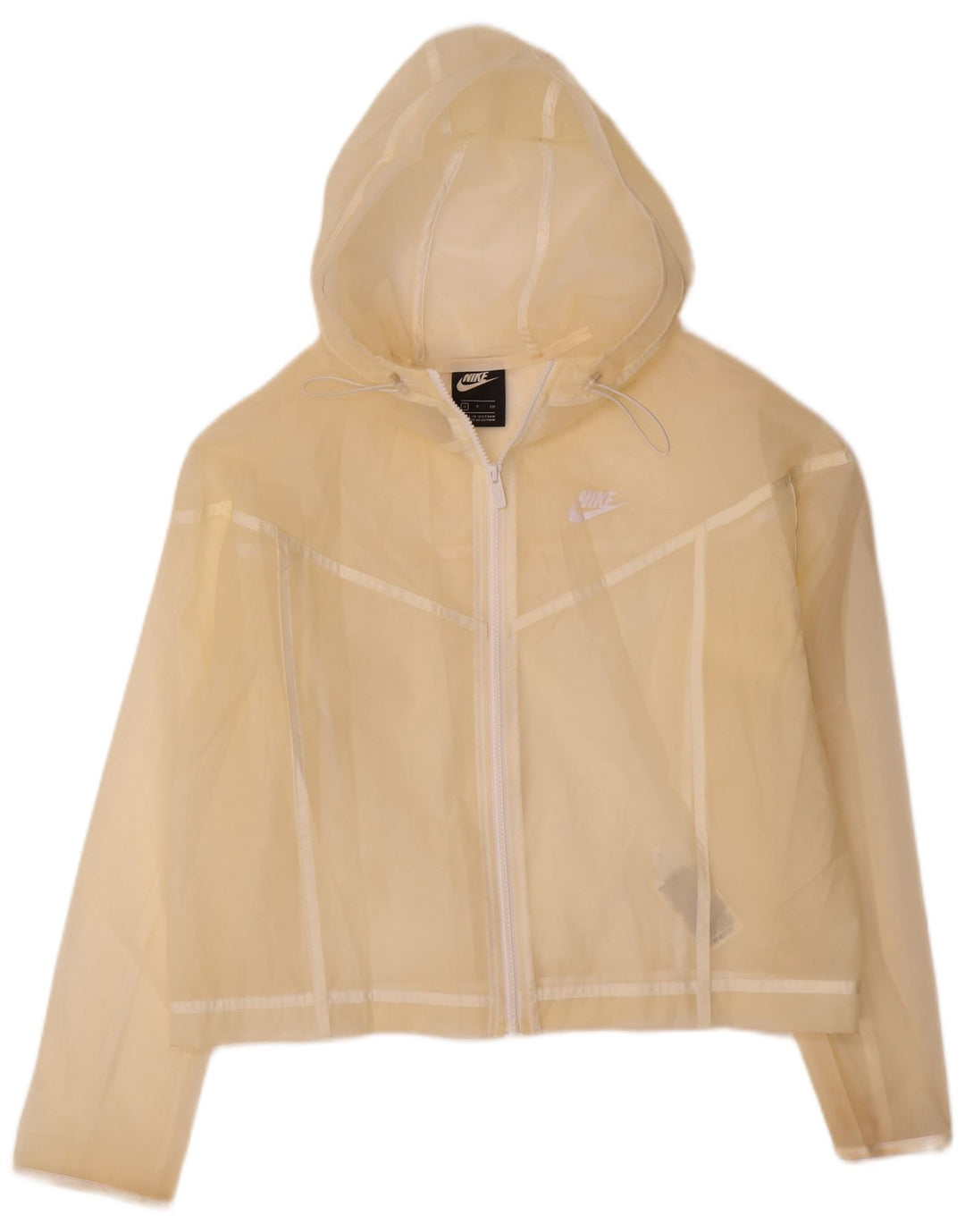 Giacca antipioggia oversize con cappuccio Nike da donna UK 10 Small Off White Poliuretano