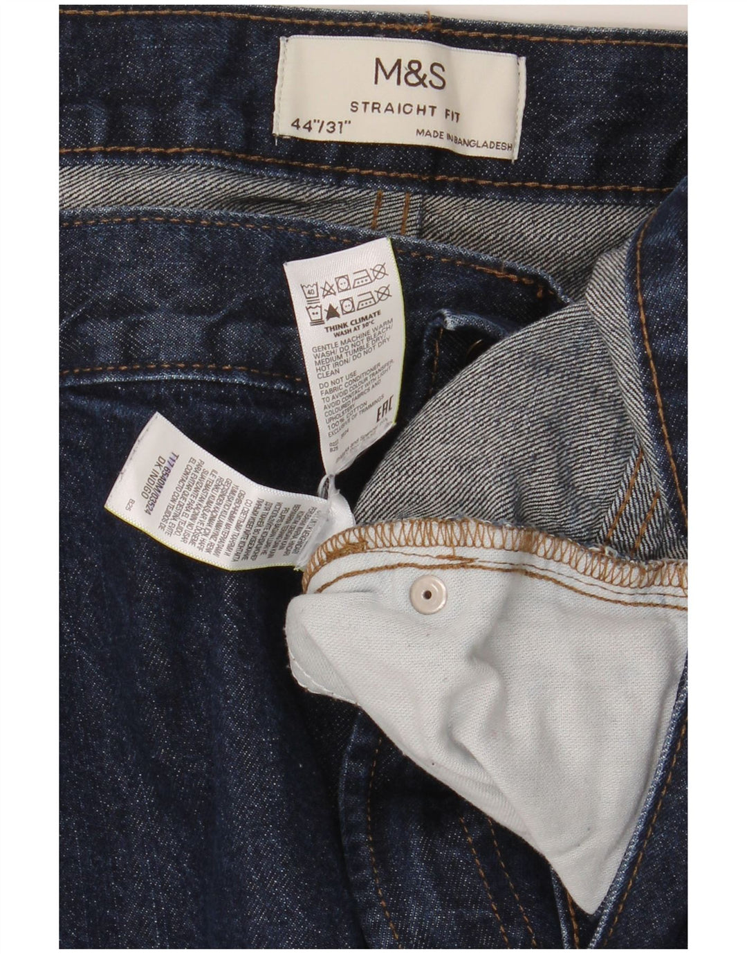 Jeans dritti da uomo Marks & Spencer W44 L31 cotone blu navy