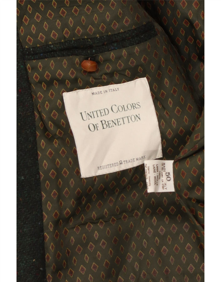 Giacca blazer da uomo a 2 bottoni Benetton IT 50 Large in lana screziata verde
