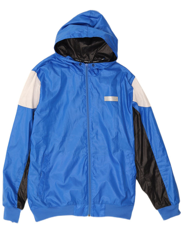 Adidas Giacca antipioggia da uomo con cappuccio UK 40 Large Blu Colourblock Poliestere