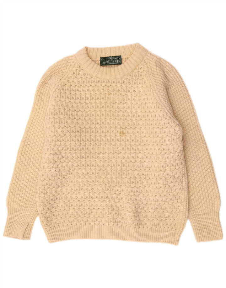 Maglione vintage da uomo con scollo a barca, grande, in lana beige