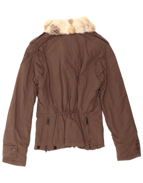 BLAUER Giacca imbottita militare da donna UK 12 Nylon marrone medio