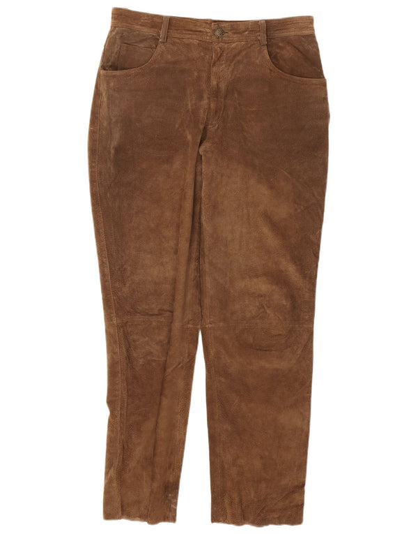 Pantaloni vintage da uomo slim in pelle scamosciata IT 50 Large W32 L32 in pelle marrone