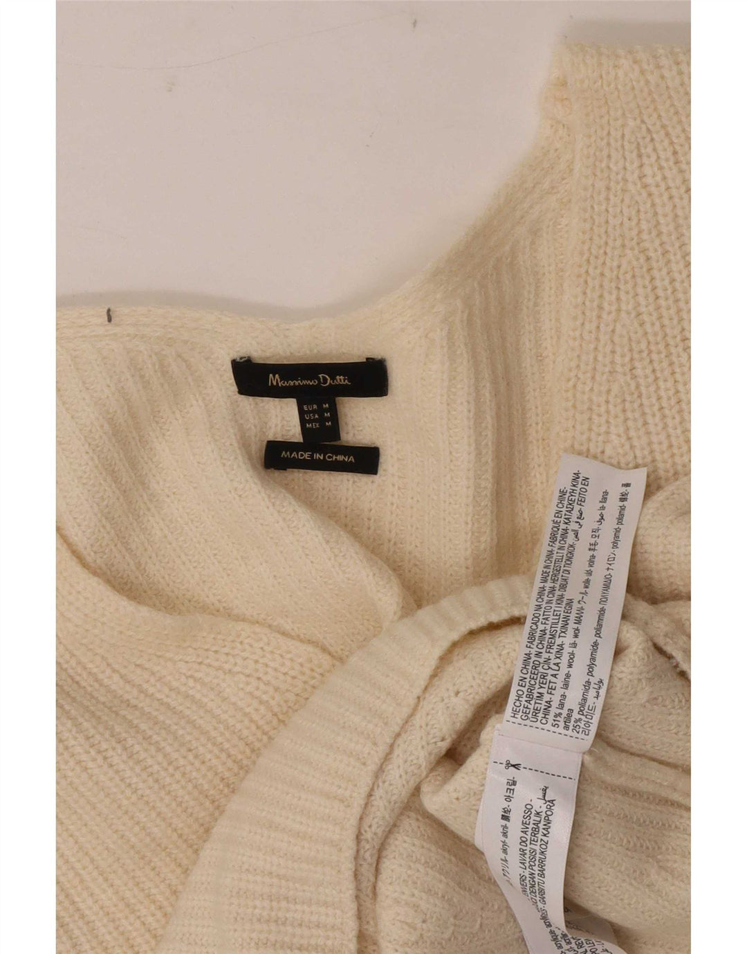 Massimo Dutti Maglione da donna corto con scollo a V UK 14 Lana bianco sporco medio