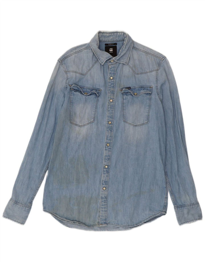 Camicia di jeans slim fit da uomo G-Star in cotone blu medio