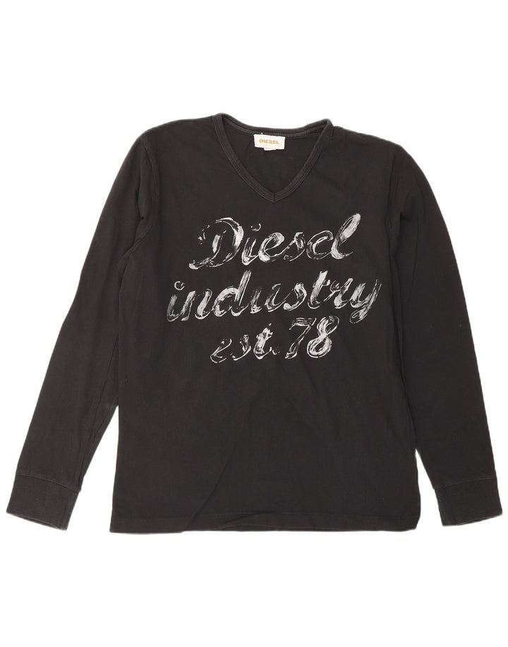DIESEL Top grafico da donna a maniche lunghe UK 16 Large Nero