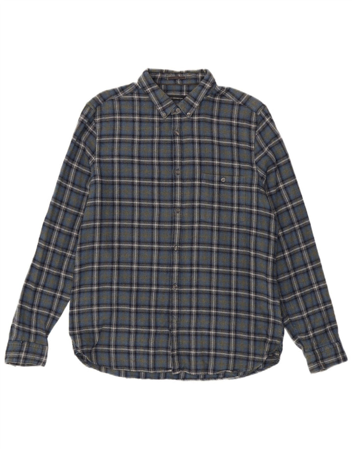 Camicia da uomo slim in flanella French Connection, cotone a quadri blu grande