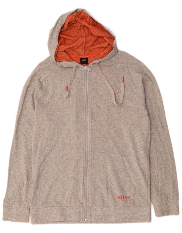 Maglione con cappuccio e zip da uomo Hugo Boss in cotone grigio medio