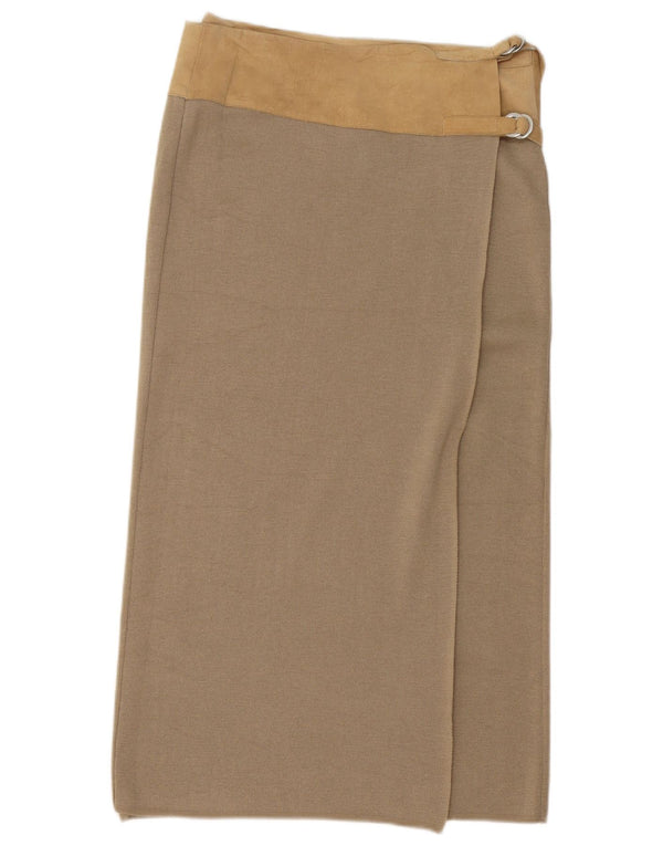 Gonna a portafoglio midi da donna Benetton grande W32 lana color block beige