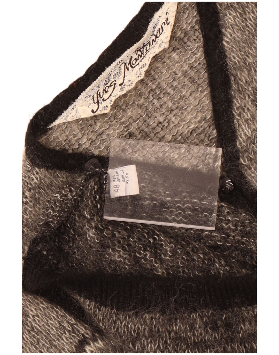 Maglione cardigan oversize da donna vintage IT 48 XL Mohair Fair Isle grigio