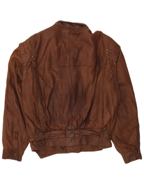 Giacca in pelle vintage da uomo vestibilità ampia IT 48 in pelle marrone medio