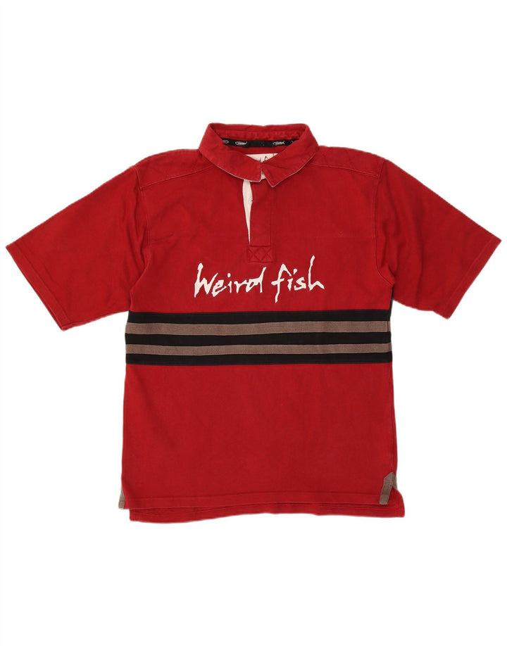 Polo grafica da uomo Weird Fish piccola in cotone color block rosso