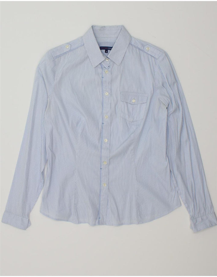 TRUSSARDI Womens Military Shirt UK 12 Medium Blue Striped Vintage Trussardi and Second-Hand Trussardi from Messina Hembry 