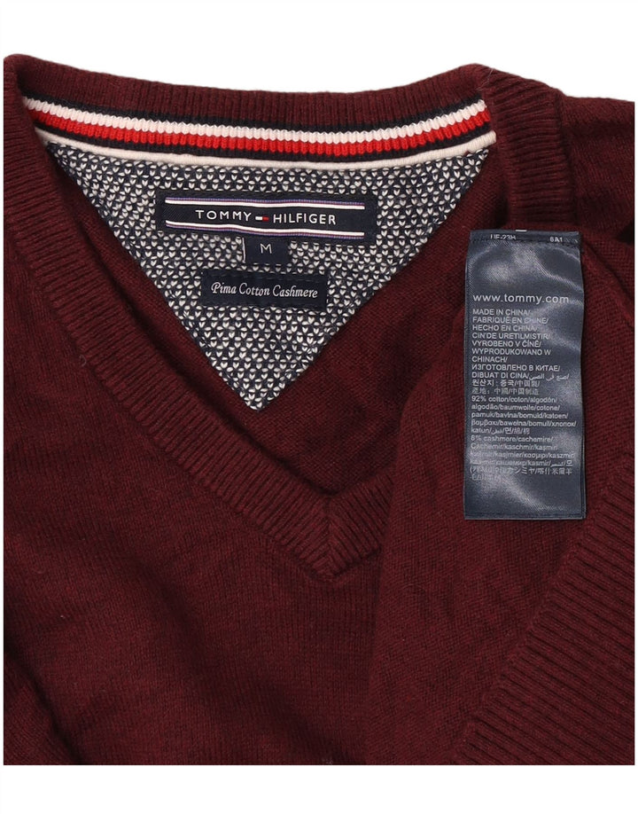 Maglione da uomo con scollo a V Tommy Hilfiger in cotone bordeaux medio
