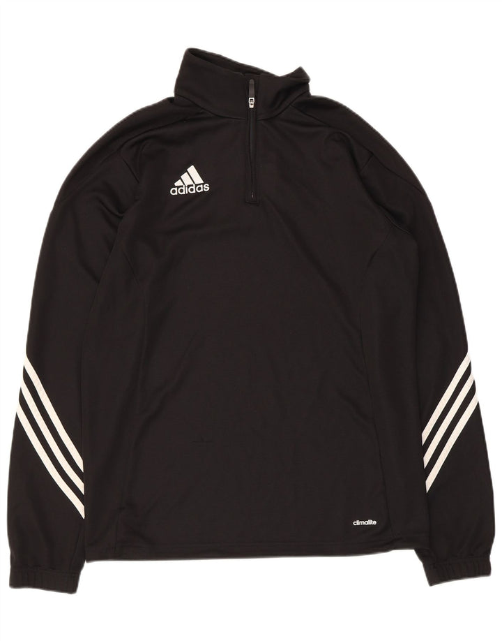 Top della tuta da ginnastica Adidas Climalite con zip e collo da uomo, colore nero medio