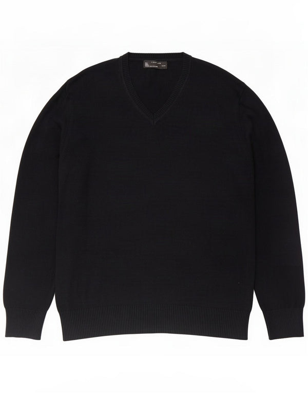 Zara Maglione da uomo con scollo a V grande in cotone nero