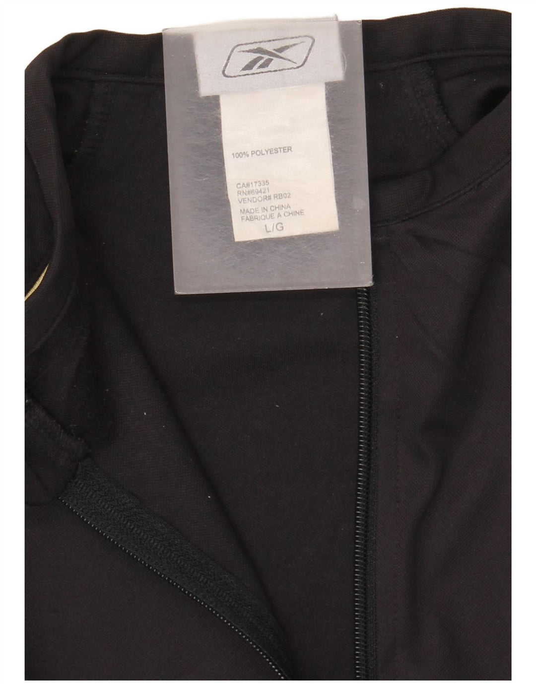 Tuta da uomo Reebok con zip e collo pullover, taglia grande, in poliestere nero