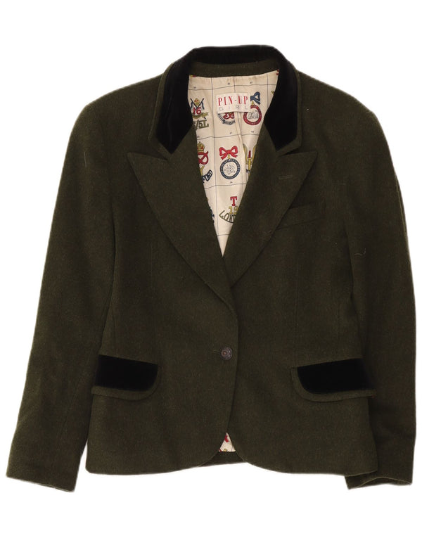 Giacca blazer vintage da donna a 1 bottone UK 14 grande color kaki
