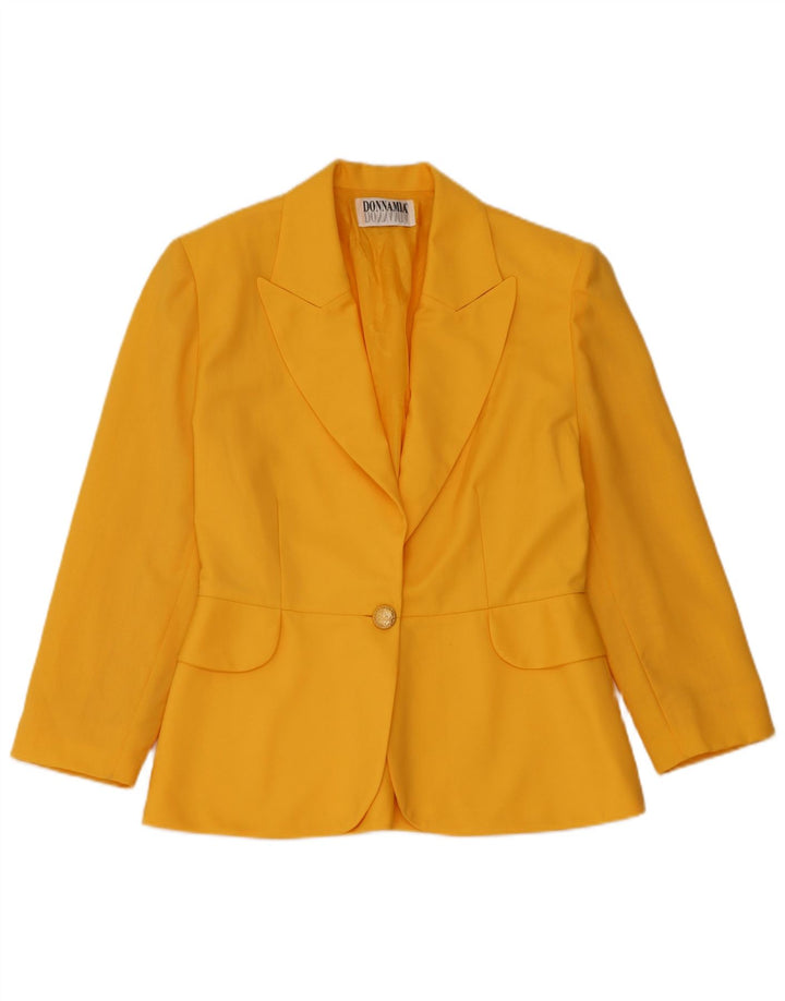 Giacca blazer vintage da donna a 1 bottone IT46 grande lana gialla