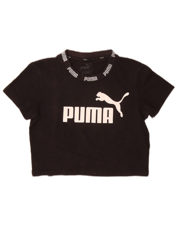 T-shirt grafica corta da donna Puma UK 10 piccola in cotone nero