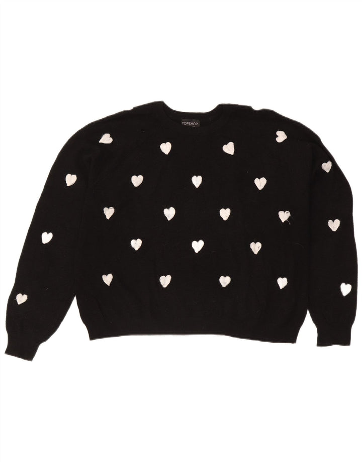 Topshop Maglione da donna con scollo a barchetta con motivo astratto UK 16 Large Nero