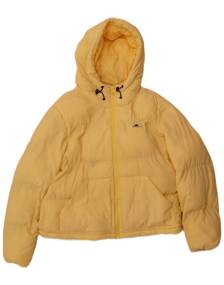 CHAMPION Giacca imbottita con cappuccio corta da donna UK 14 Poliammide giallo medio