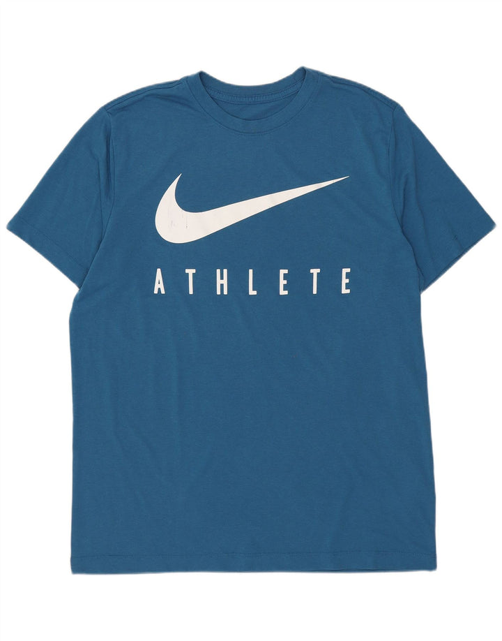 T-shirt grafica Nike Dri Fit da uomo, top in poliestere blu medio