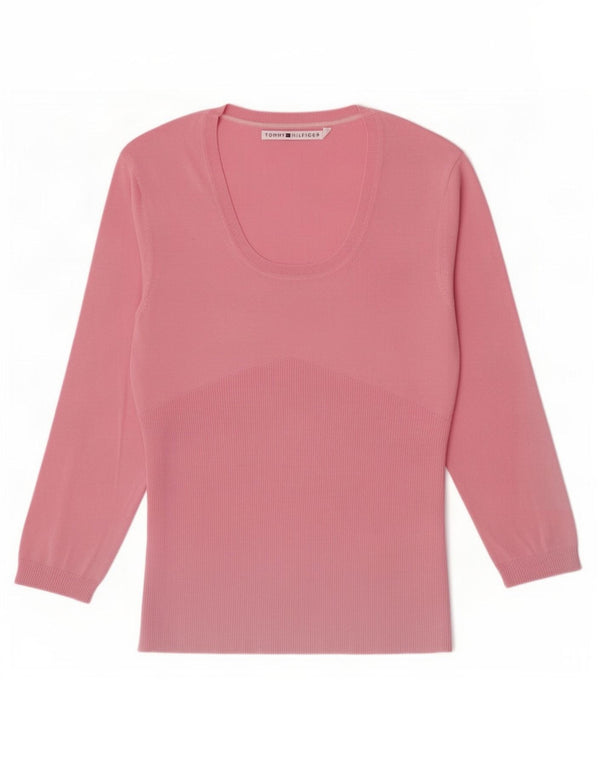 Tommy Hilfiger Donna Top Manica Lunga UK 16 Grande Rosa Seta