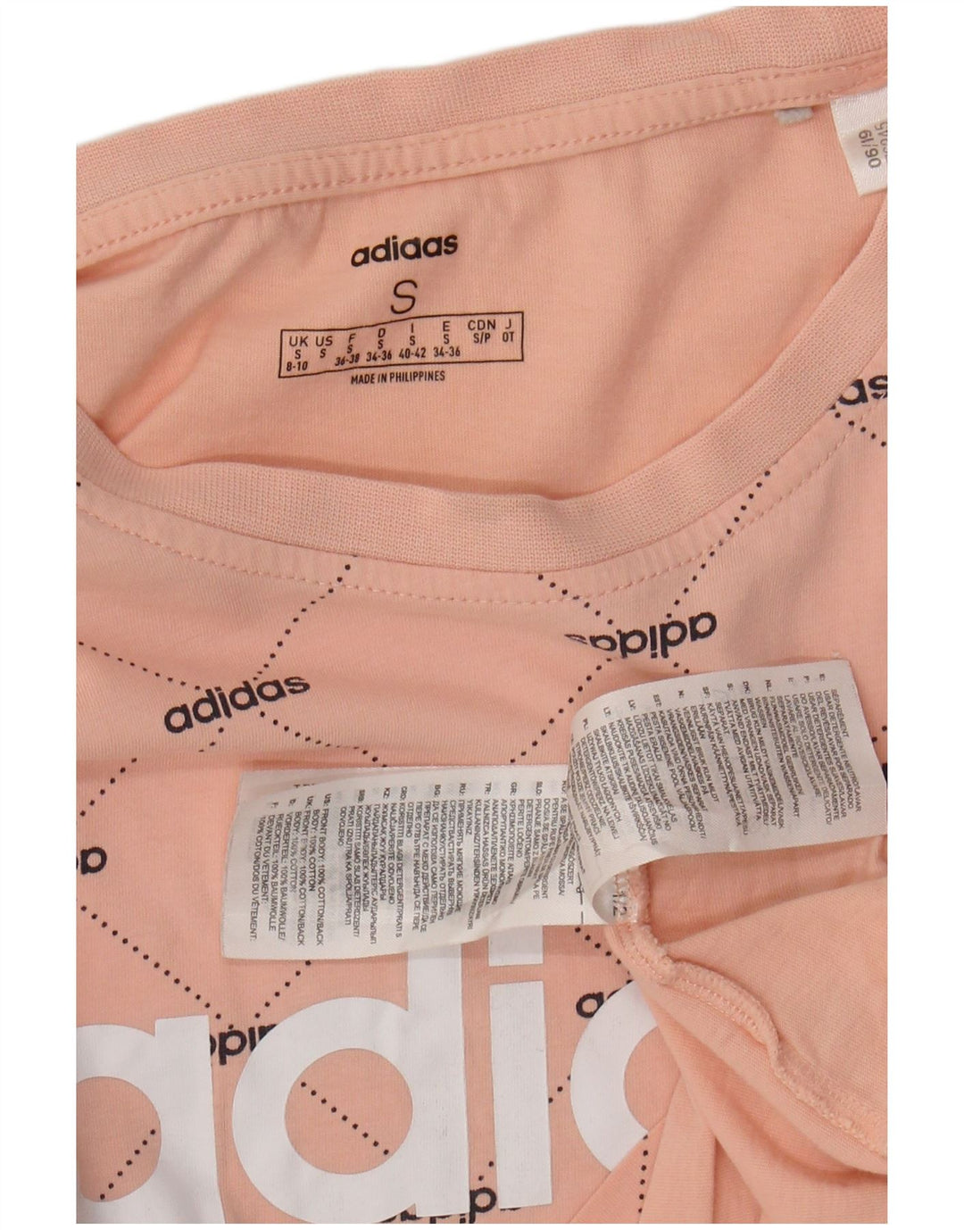 ADIDAS T-shirt corta con grafica oversize da donna UK 8/10 piccola in cotone rosa