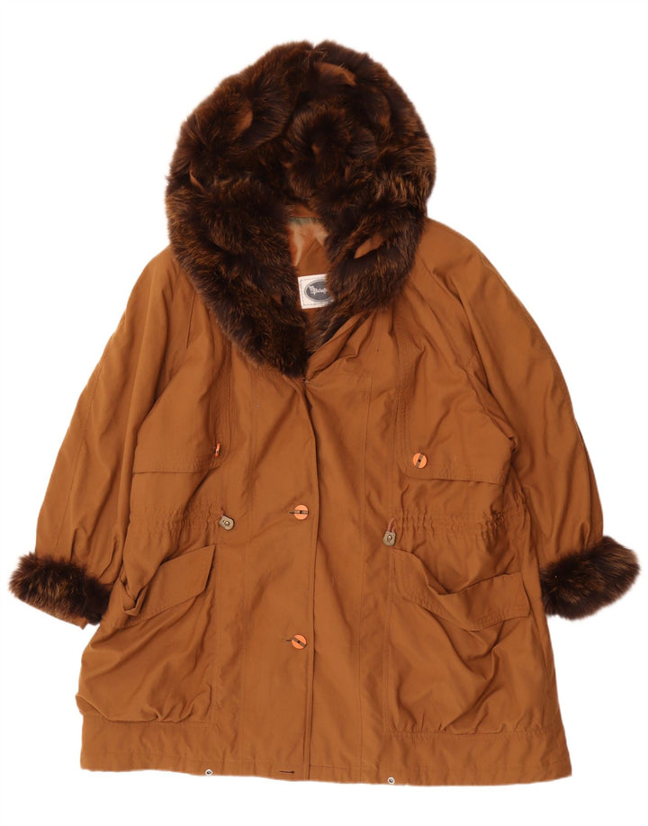 Soprabito oversize con cappuccio da donna vintage UK 18 XL poliestere marrone