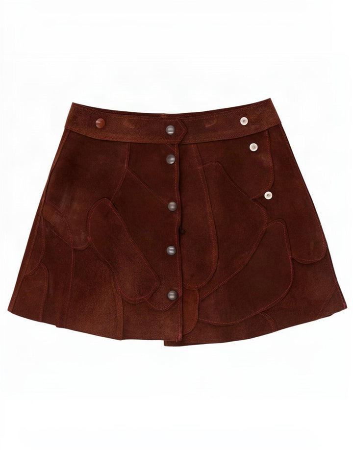 Minigonna vintage da donna in pelle scamosciata piccola W26 marrone