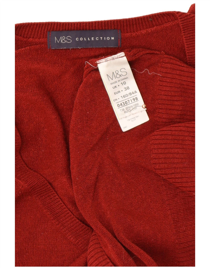 MARKS & SPENCER maglione da donna con scollo a V UK 10 piccolo rosso poliacrilico