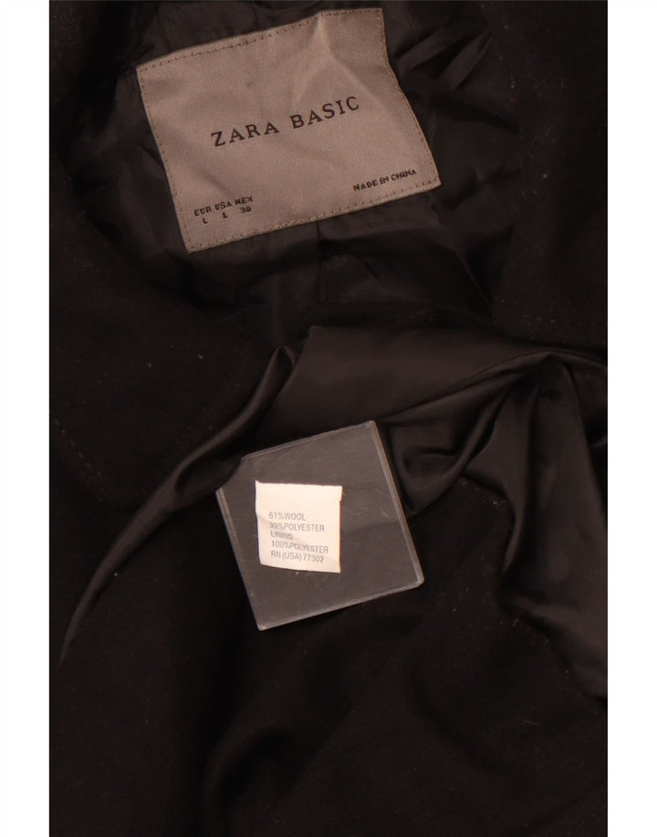 Cappotto ZARA Donna UK 14 Large Nero Lana