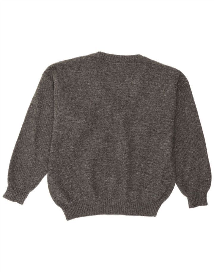 Maglione vintage da uomo con scollo a V IT 50 Acrilico grigio medio a rombi/diamante