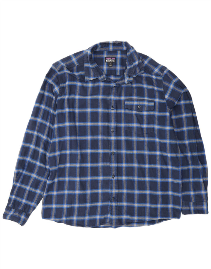 Patagonia Camicia da uomo in flanella di cotone a quadri blu grandi