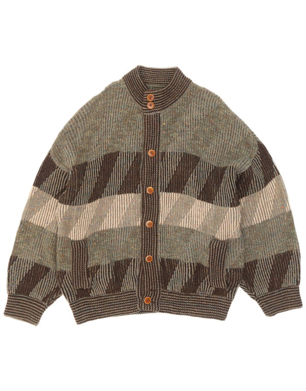 Maglione cardigan vintage da uomo XL a righe verdi