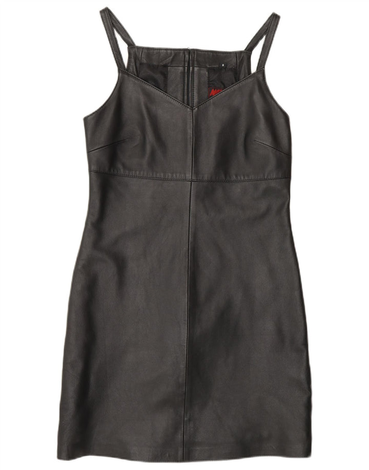 MADDOX Abito tubino in pelle senza maniche da donna UK 10 Piccolo in pelle nera