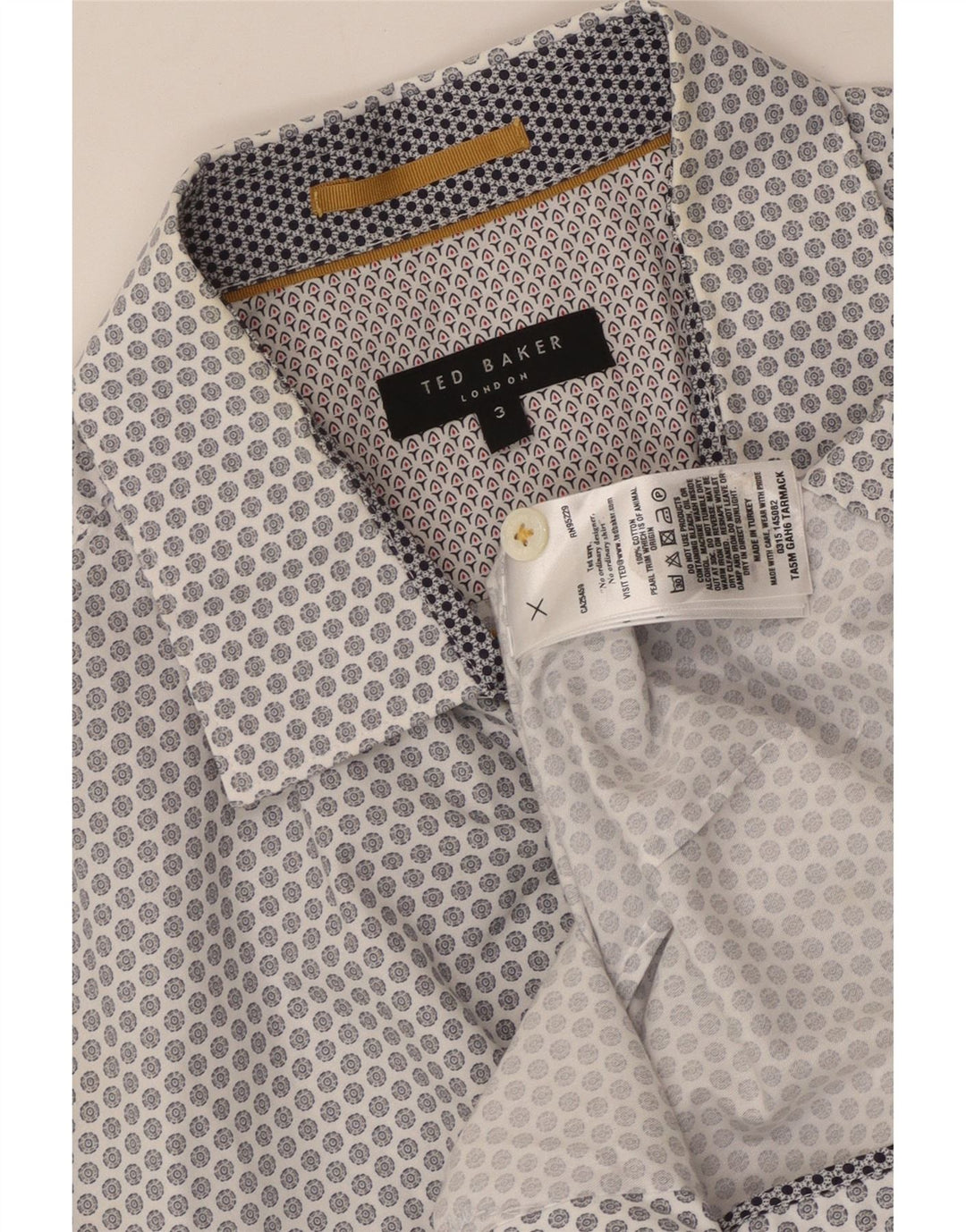 Ted Baker Camicia a maniche corte da uomo Taglia 3 Cotone geometrico bianco medio