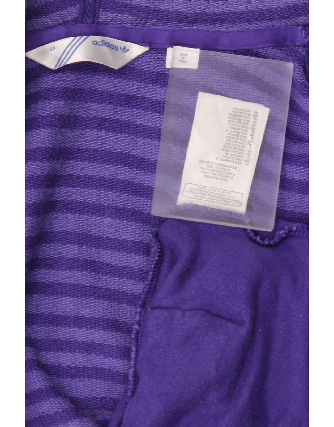 Maglione con cappuccio e zip da donna ADIDAS EU 38 cotone a righe viola medio