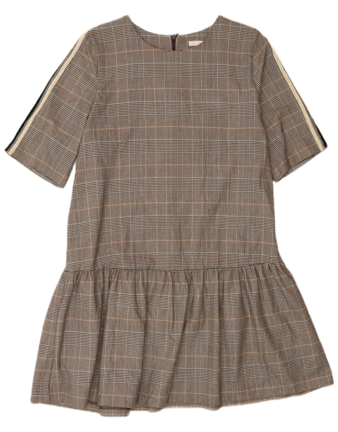 Abito a trapezio da donna Zara UK 16 Poliestere a quadri marroni grandi