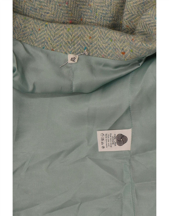 Giacca blazer vintage da donna a 2 bottoni IT 42 Lana a spina di pesce verde medio