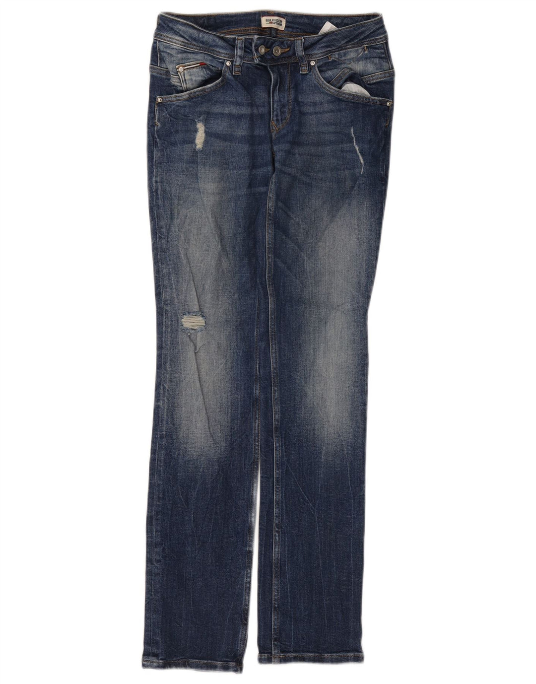 Jeans slim invecchiati da donna Tommy Hilfiger W27 L32 cotone blu