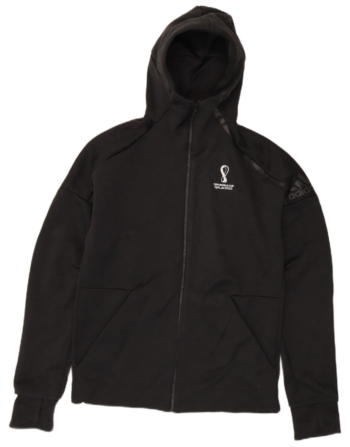 Maglione con cappuccio e zip Adidas da uomo in poliestere nero medio