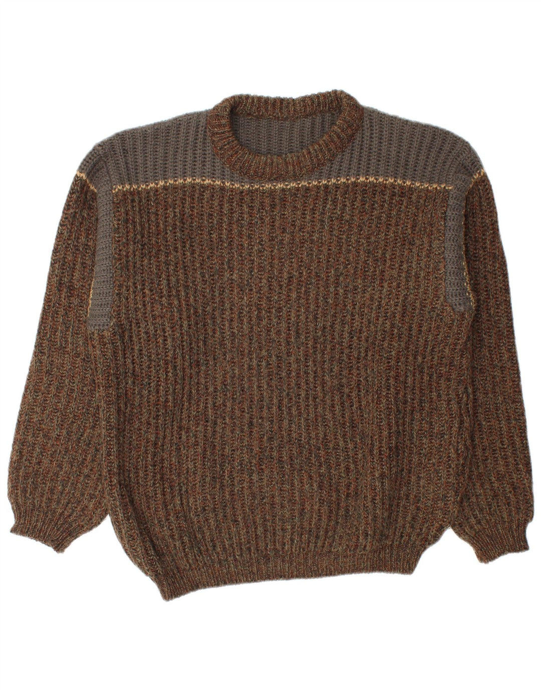 Maglione girocollo da uomo vintage color block marrone medio