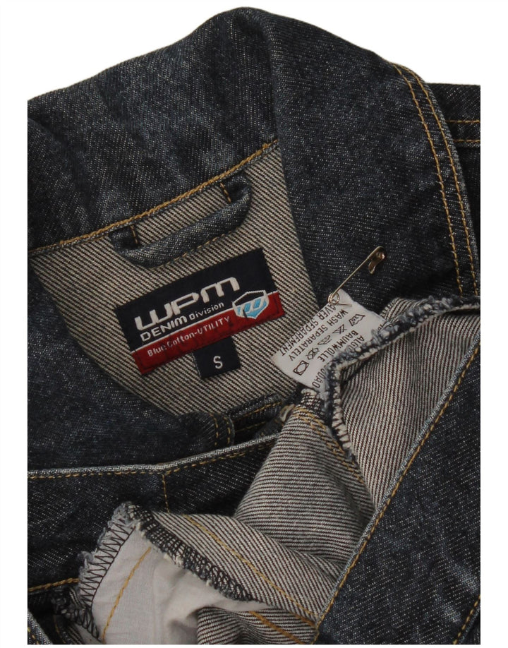 Giacca in denim con maniche a 3/4 corta da donna WPM UK 10 piccola in cotone blu navy