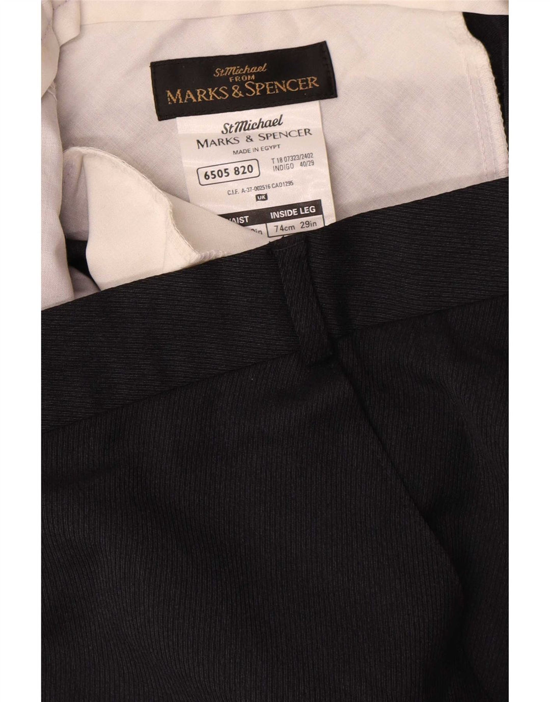 Pantaloni da abito dritti da uomo Marks & Spencer W40 L29 poliestere blu navy